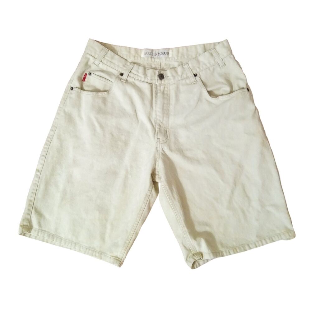 RARE VTG 90's Bugle Boy Distressed Ramie Cotton Jean Shorts Super Faded Sz 34